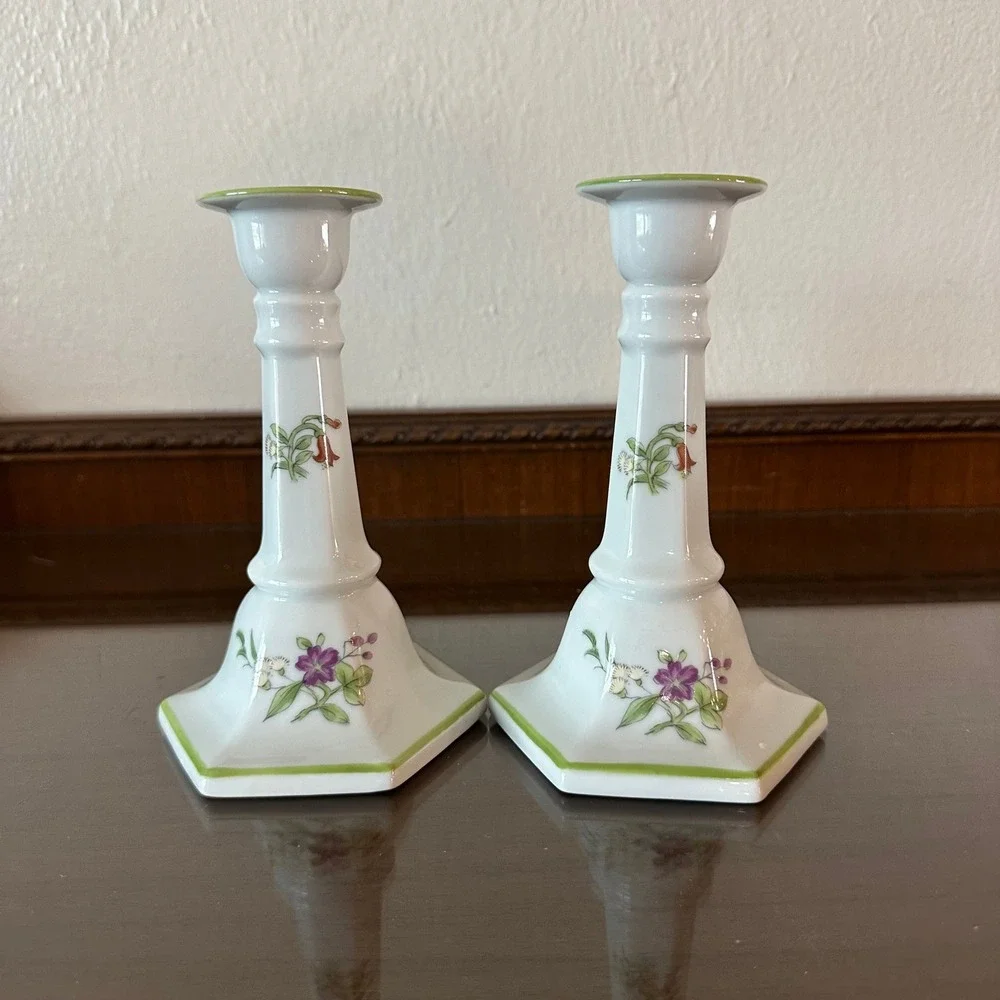 Tiffany Collection by Sigma Floral Porcelain‎ Candlestick Holders Pair Japan